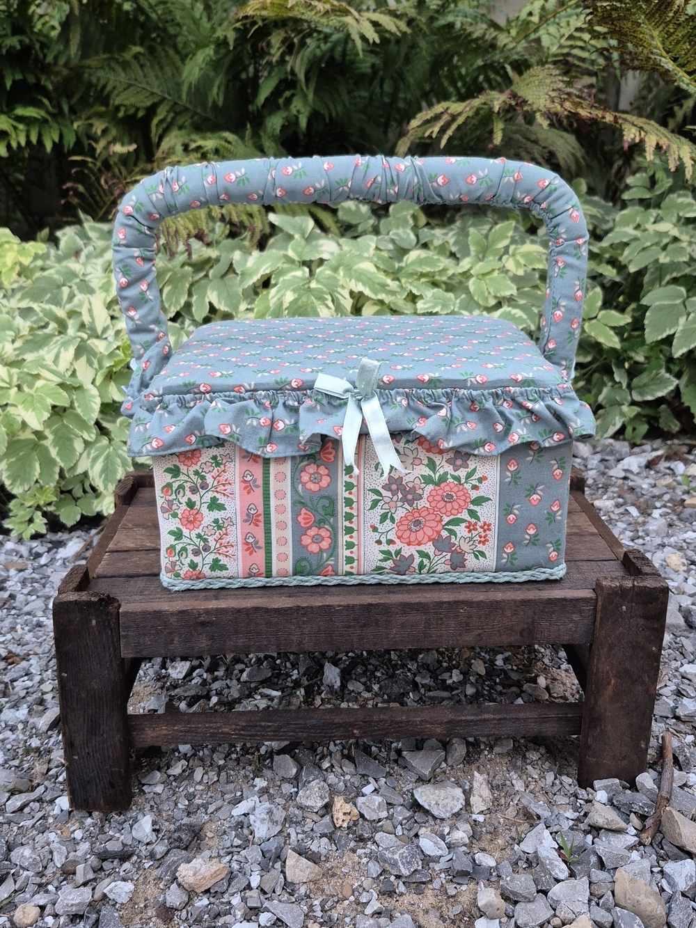 Vintage Woolworth Co. Floral Sewing Basket with Tray | 1970s Cotton Fabric